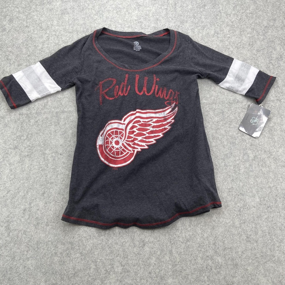 Detroit Red Wings Shirt Womens Medium Gray NHL Hockey 3/4 Sleeve Knights Apparel